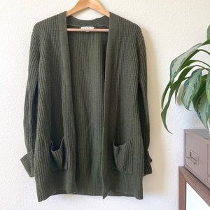 Olive Green Haute Monde Long Knit Cardigan